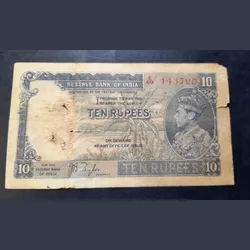 Rare British India. 10₹ Governor. J. B. Taylor King George VI Side Face & Back 2 Elepha