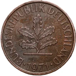Brass 2 Pfenning of Germany (AD 1971) with Oak Sapling