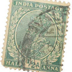 Postal Stamp of George V 1/2 Anna Green Colour - Used Condition as per Image.