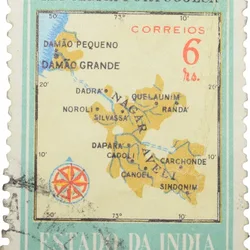Postal Stamp of India Portugues - 6 Ries Multi-Colour with Geographical Map - Used as per Image.