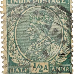 Postal Stamp of George V 1/2 Anna Green Colour - Used Condition as per Image.