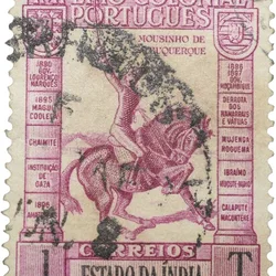Postal Stamp of India Portugues - Purple 1 Tanga Used as per Image.