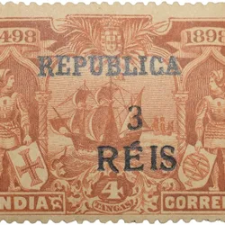 Postal Stamp of India Portugues - Brown Colour 4 Tangas - Over Printed in Black '3 Reis - Mint Un-Used as per Image.