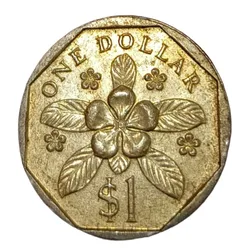 Singapore Aluminium Bronze One Dollar Year 1988 Coat of Arms, Flora Fonna **Scare** High AUNC Grade.