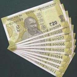Rs 20/- India Banknote Semi Solid Set 00 Same Prefix 009099 To 001011 Gem Unc Unique and Rare