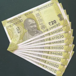 Rs 20/- India Banknote Semi Solid Set 00 Same Prefix 099090 To 011010 Gem Unc Unique and Rare