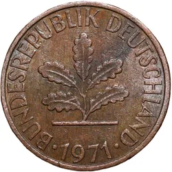 Bronze 1 Pfenning of Germany (AD 1971) with Oak Sapling