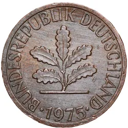 Bronze 1 Pfenning of Germany (AD 1975) with Oak Sapling