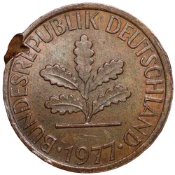 Bronze 1 Pfenning of Germany (AD 1977) with Oak Sapling