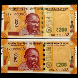 Rs 200 India Banknote Twin Set Super Solid 1BW 333333 Gem Unc Unique and Rare