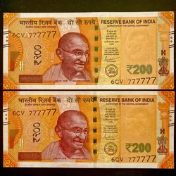 Rs 200 India Banknote Twin Sets Super Solid 6CV 777777 Gem Unc Unique and Rare