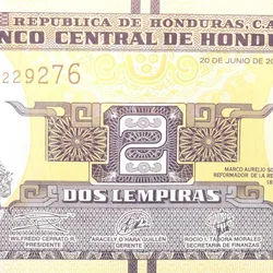 2 Lempiras of Honduras Country (AD 2019) with ISLA DEL Tigre and Puerto DE Amapala CITY UNC Grade