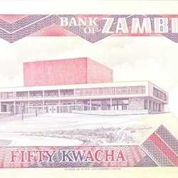 50 Kwacha of Zambia Country (AD 1986-1987) with Zambia National Assembly building