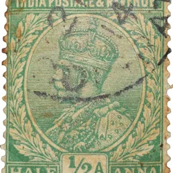 Postal Stamp of George V 1/2 Anna Green Colour - Used Condition as per Image.