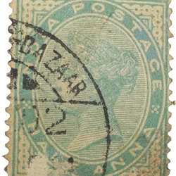 Postal Stamp of Victoria 1/2 Anna - Dull Green Colour - Used as per Image.