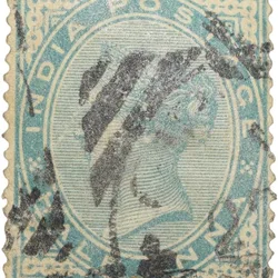 Postal Stamp of Victoria 1/2 Anna - Green-Blue Green Colour - Used as per Image.