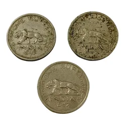 One Rupee Cu/Ni Big Dabbu Issue Year 1947 Bombay Mint Lot 3 Coins Collectable Grades.