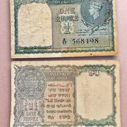 Re 1 British India Banknote 1940 Series Black Series King George VI Collectible Quality 568498 Burma Issue Unique and Rare Issue)