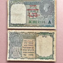 Re 1 British India Banknote 1940 Series Black Series King George VI Collectible Quality 025733 Burma Issue Unique and Rare Issue
