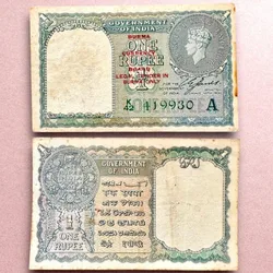 Re 1 British India Banknote 1940 Black Series King George VI Collectible Quality 419930 Burma overprint Unique and Rare Issue