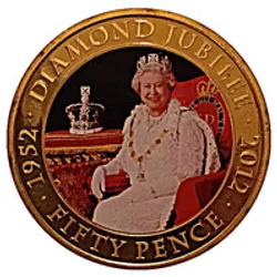 United Kingdom, Jersey 50 Pence 2011 - Elizabeth II Diamond Jubilee Commemorative issue rare Lowest Price Coin With Capsule #M-152
