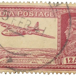 Postal Stamp of George VI Murhoom Colour 12 Annas 'MAIL Plane' Issue Used Condition as per Image.
