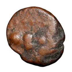 Copper Drachma of Krishnaraj(AD 550-575) of Kalchuris of Mahishmati Bull seated right/Inscription