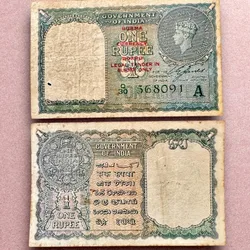 Re 1 British India Banknote 1940 Series Black Series King George VI Collectible Quality 568091 Burma Issue Unique and Rare Issue