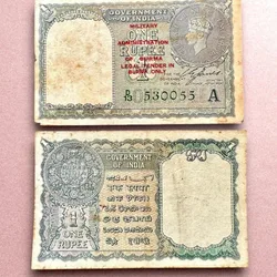 Re 1 British India Banknote 1940 Series Black Series King George VI Collectible Quality 530055 Burma Issue Unique and Rare Issue)