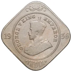 Copper-Nickel 2 Annas of George V (AD 1936) of Bombay Mint Scarce