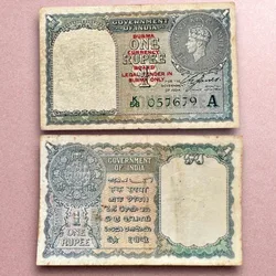 Re 1 British India Banknote 1940 Series Black Series King George VI Collectible Quality 057679 Burma Issue Unique and Rare Issue