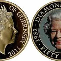 United Kingdom, Guernsey 50 Pence 2011 - Elizabeth II Diamond Jubilee Commemorative issue rare Lowest Price Coin With Capsule #M-154