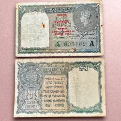 Re 1 British India Banknote 1940 Series Black Series King George VI Collectible Quality 805162 Burma Issue Unique and Rare Issue
