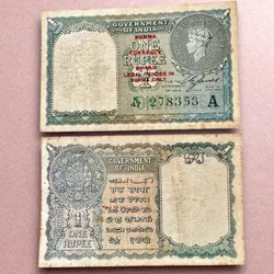 Re 1 British India Banknote 1940 Series Black Series King George VI Collectible Quality 278353 Burma Issue Unique and Rare Issue