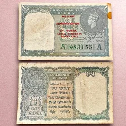 Re 1 British India Banknote 1940 Series Black Series King George VI Collectible Quality 983153 Burma Issue Unique and Rare Issue