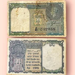 Re 1 British India Banknote 1940 Black Series King George VI Collectible Quality 042938 Unique and Rare Issue