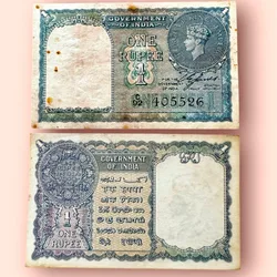Re 1 British India Banknote 1940 Black Series King George VI Collectible Quality 405526 Burma Issue Unique and Rare Issue