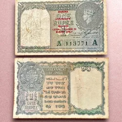 Re 1 British India Banknote 1940 Black Series King George VI Collectible Quality 113771 Burma overprint Unique and Rare Issue
