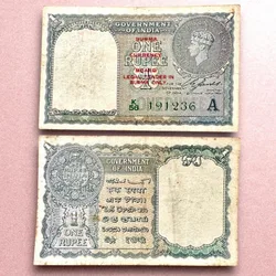Re 1 British India Banknote 1940 Black Series King George VI Collectible Quality 191236 Burma overprint Unique and Rare Issue