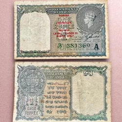Re 1 British India Banknote 1940 Black Series King George VI Collectible Quality 381369 Burma overprint Unique and Rare Issue