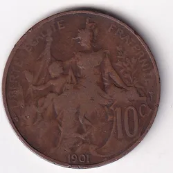 France 10 Centimes 1901 Rare Lowest Price Coin #M-139