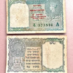 Re 1 British India Banknote 1940 Series Black Series King George VI Collectible Quality 171846 Burma Issue Unique and Rare Issue