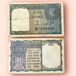 Re 1 British India Banknote 1940 Black Series King George VI Collectible Quality 358436 Unique and Rare Issue