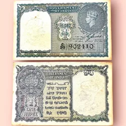 Re 1 British India Banknote 1940 Black Series King George VI Collectible Quality 902410 Burma Issue Unique and Rare Issue