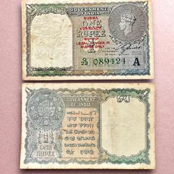 Re 1 British India Banknote 1940 Series Black Series King George VI Collectible Quality 089424 Burma Issue Unique and Rare Issue