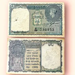 Re 1 British India Banknote 1940 Black Series King George VI Collectible Quality 716153 Burma Issue Unique and Rare Issue
