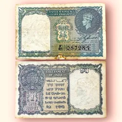 Re 1 British India Banknote 1940 Black Series King George VI Collectible Quality 087285 Burma Issue Unique and Rare Issue