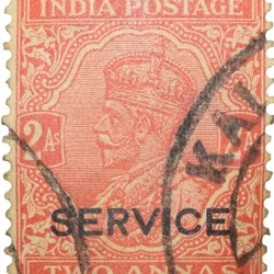 Postal Stamp of George V 2 Annas Red-Orange Colour - Used Condition as per image.