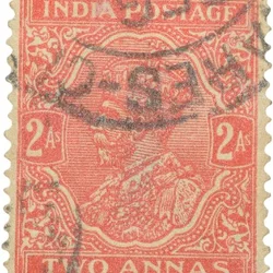 Postal Stamp of George V 2 Annas Red-Orange Colour - Used Condition as per image.