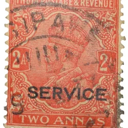 Postal Stamp of George V 2 Annas Red-Orange Colour - Used Condition as per image.